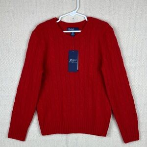 POLO Ralph Lauren Kids Cable Knit Red 100% Cashmere Sweater NWT